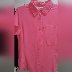 Ladies Medium Fushia Pink Columbia Short Sleeve Athletic golf Style Polo Shirt